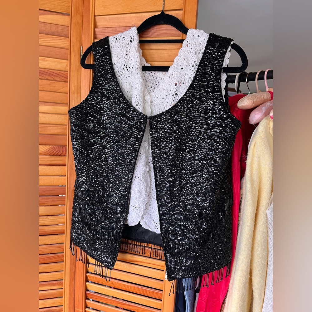 Vintage Sequin Black Top/ Vest